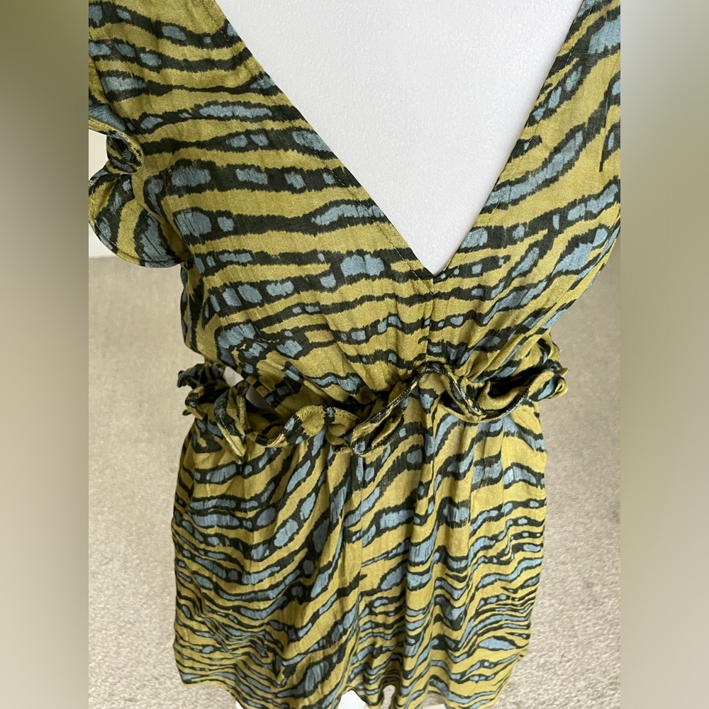 NWT Anthropologie Sleeveless Cutout Mini Dress Color Green and Blue Size Large - Picture 2 of 7